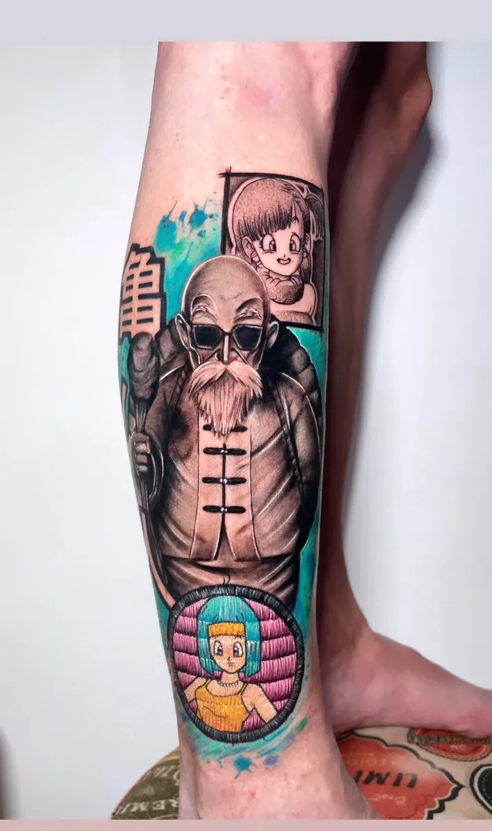Mestre Kame e Bulma, de Dragon Ball